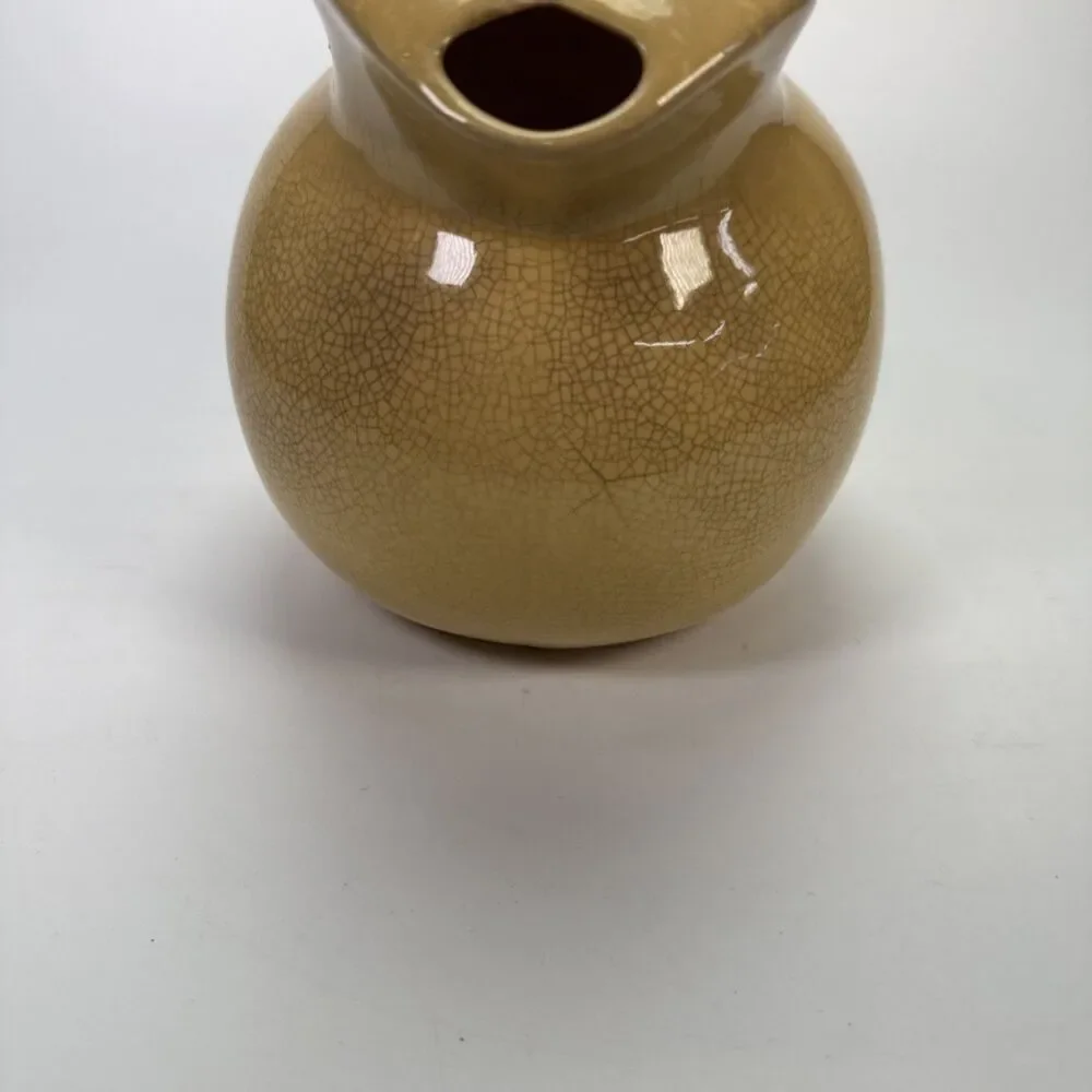 Vintage MCM Yellow Crazed Porcelain Water Pitcher USA w/ Ice Catcher 7